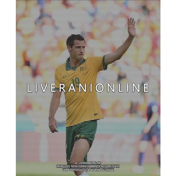 (140618) -- PORTO ALEGRE, June 18, 2014 () -- Australia\'s Ryan McGowan greet fans after a Group B match between Australia and Netherlands of 2014 FIFA World Cup at the Estadio Beira-Rio Stadium in Porto Alegre, Brazil, June 18, 2014. Nehterlands won 3-2 over Australia on Wednesday.(/Li Ga)(rh) ©PHOTOSHOT/Agenzia Aldo Liverani sas - ITALY ONLY - EDITORIAL USE ONLY - Australia v Olanda partita del Gruppo B Coppa del Mondo FIFA 2014 Estadio Beira -Rio Stadium di Porto Alegre, in Brasile, 18 Giugno 2014. Olanda ha vinto per 3-2 contro l\'Australia