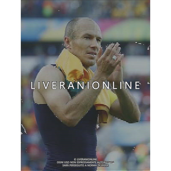 (140618) -- PORTO ALEGRE, June 18, 2014 () -- Netherlands\'s Arjen Robben celebrates the victory after a Group B match between Australia and Netherlands of 2014 FIFA World Cup at the Estadio Beira-Rio Stadium in Porto Alegre, Brazil, June 18, 2014. Nehterlands won 3-2 over Australia on Wednesday.(/Chen Jianli)(rh) ©PHOTOSHOT/Agenzia Aldo Liverani sas - ITALY ONLY - EDITORIAL USE ONLY - Australia v Olanda partita del Gruppo B Coppa del Mondo FIFA 2014 Estadio Beira -Rio Stadium di Porto Alegre, in Brasile, 18 Giugno 2014. Olanda ha vinto per 3-2 contro l\'Australia