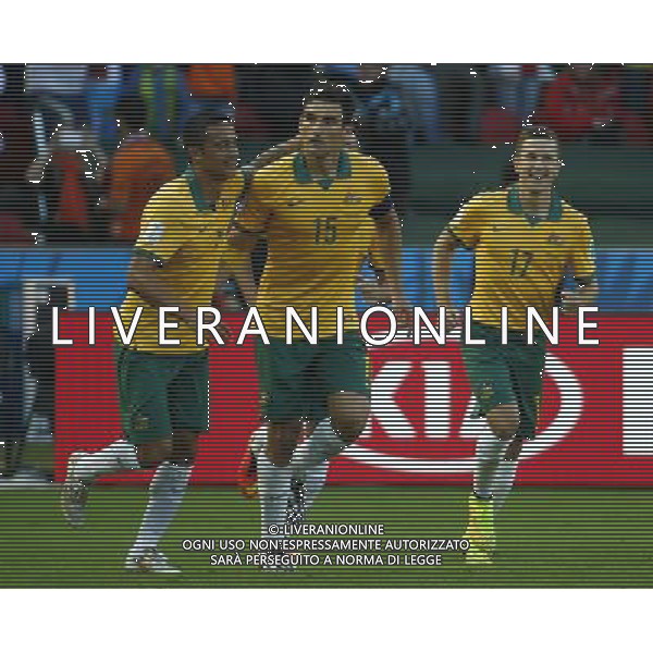 (140618) -- PORTO ALEGRE, June 18, 2014 () -- Australia\'s Mile Jedinak (C) celebrates a penalty goal during a Group B match between Australia and Netherlands of 2014 FIFA World Cup at the Estadio Beira-Rio Stadium in Porto Alegre, Brazil, June 18, 2014.(/Chen Jianli)(rh) ©PHOTOSHOT/Agenzia Aldo Liverani sas - ITALY ONLY - EDITORIAL USE ONLY - Australia v Olanda partita del Gruppo B Coppa del Mondo FIFA 2014 Estadio Beira -Rio Stadium di Porto Alegre, in Brasile, 18 Giugno 2014. Olanda ha vinto per 3-2 contro l\'Australia