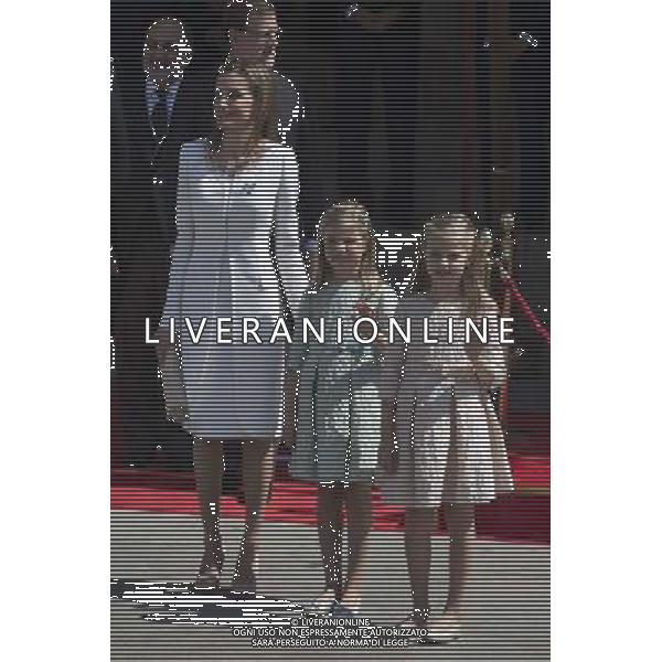 19.06.2014, Madrid, ESP, Abdankung KË†nig Juan Carlos, KrË†nungszeremonie, im Bild King Felipe VI of Spain and Queen Letizia of Spain leave Congreso de los Diputados with their children Princess Sofia and infant Elena // during the celebration of the coronation ceremony. Kin Juan I of Spain abdicated on his son Felipe at the beginning of June. Madrid, Spain on 2014/06/19. EXPA Pictures Â© 2014, PhotoCredit: EXPA/ Alterphotos/ Victor Blanco *****ATTENTION - OUT of ESP, SUI***** Â©photoshot/Agenzia Aldo Liverani sas - ITALY ONLY - EDITORIAL USE ONLY