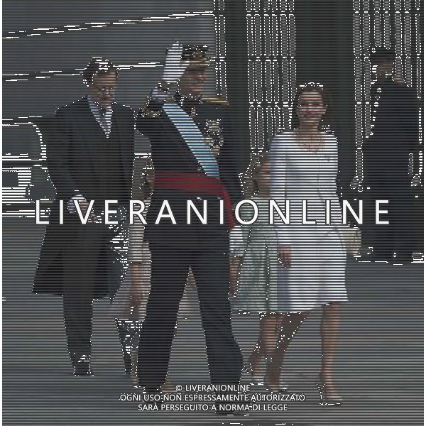 (140619) -- MADRID, June 19, 2014 () -- Spain\'s King Felipe VI (L, front) and Queen Letizia (R, front) attend a military review prior to the new king\'s succession ceremony in Madrid, Spain, June 19, 2014. Felipe VI was crowned on Thursday at the lower house of parliament. (/Xie Haining) (srb) Â©photoshot/Agenzia Aldo Liverani sas - ITALY ONLY - EDITORIAL USE ONLY