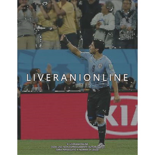 (140619) -- SAO PAULO, June 19, 2014 () -- Uruguay\'s Luis Suarez celebrates after scoring a goal during a Group D match between Uruguay and England of 2014 FIFA World Cup at the Arena de Sao Paulo Stadium in Sao Paulo, Brazil, June 19, 2014. Uruguay won 2-1 over England. (/Zhou Lei)(xzj) 2014 FIFA World Cup Brazil Group D match between Uruguay and England at Arena de Sao Paulo on June 19, 2014 in Sao Paulo, Brazil. ©photoshot/Agenzia Aldo Liverani sas - ITALY ONLY - EDITORIAL USE ONLY