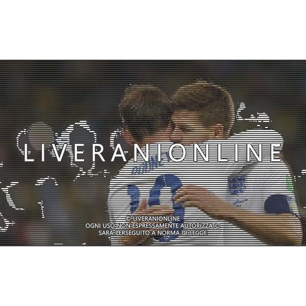 (140619) -- SAO PAULO, June 19, 2014 () -- England\'s Wayne Rooney (front) celebrates with his teammate Steven Gerrard during a Group D match between Uruguay and England of 2014 FIFA World Cup at the Arena de Sao Paulo Stadium in Sao Paulo, Brazil, June 19, 2014. Uruguay won 2-1 over England. (/Zhou Lei)(xzj) 2014 FIFA World Cup Brazil Group D match between Uruguay and England at Arena de Sao Paulo on June 19, 2014 in Sao Paulo, Brazil. ©photoshot/Agenzia Aldo Liverani sas - ITALY ONLY - EDITORIAL USE ONLY