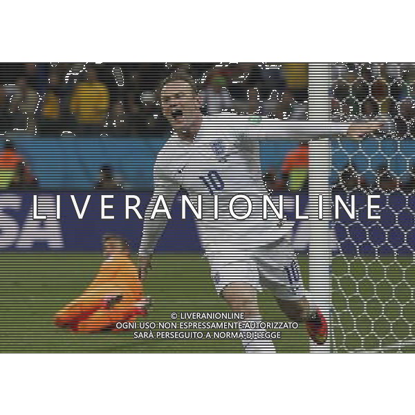 (140619) -- SAO PAULO, June 19, 2014 () -- England\'s Wayne Rooney celebrates a goal during a Group D match between Uruguay and England of 2014 FIFA World Cup at the Arena de Sao Paulo Stadium in Sao Paulo, Brazil, June 19, 2014. Uruguay won 2-1 over England. (/Zhou Lei)(xzj) 2014 FIFA World Cup Brazil Group D match between Uruguay and England at Arena de Sao Paulo on June 19, 2014 in Sao Paulo, Brazil. ©photoshot/Agenzia Aldo Liverani sas - ITALY ONLY - EDITORIAL USE ONLY