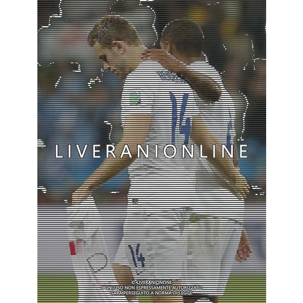 (140619) -- SAO PAULO, June 19, 2014 () -- England\'s Jordan Henderson (front) and Glen Johnson leave the field after a Group D match between Uruguay and England of 2014 FIFA World Cup at the Arena de Sao Paulo Stadium in Sao Paulo, Brazil, June 19, 2014. Uruguay won 2-1 over England. (/Zhou Lei)(xzj) 2014 FIFA World Cup Brazil Group D match between Uruguay and England at Arena de Sao Paulo on June 19, 2014 in Sao Paulo, Brazil. ©photoshot/Agenzia Aldo Liverani sas - ITALY ONLY - EDITORIAL USE ONLY