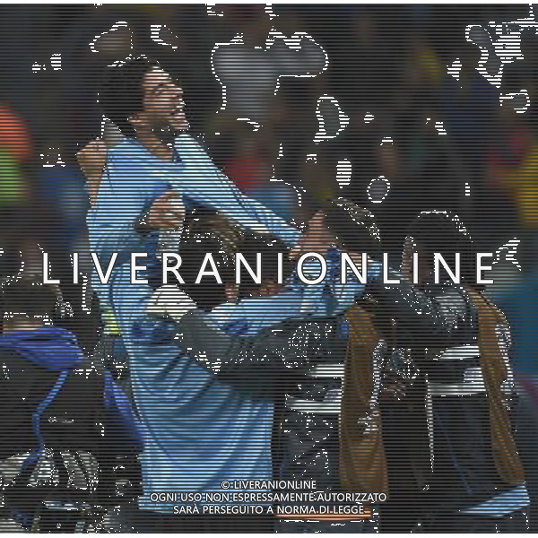 (140619) -- SAO PAULO, June 19, 2014 () -- Uruguay\'s Luis Suarez celebrates for the victory with teammates during a Group D match between Uruguay and England of 2014 FIFA World Cup at the Arena de Sao Paulo Stadium in Sao Paulo, Brazil, June 19, 2014.Uruguay won 2-1 over England on Thursday.(/Li Ga)(pcy) 2014 FIFA World Cup Brazil Group D match between Uruguay and England at Arena de Sao Paulo on June 19, 2014 in Sao Paulo, Brazil. ©photoshot/Agenzia Aldo Liverani sas - ITALY ONLY - EDITORIAL USE ONLY