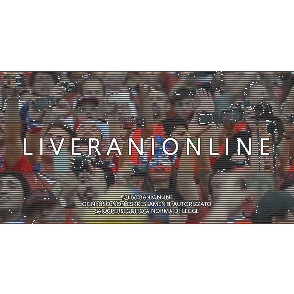 (140618) -- RIO DE JANEIRO, June 18, 2014 () -- Chile\'s fans celebrate the victory after a Group B match between Spain and Chile of 2014 FIFA World Cup at the Estadio do Maracana Stadium in Rio de Janeiro, Brazil, June 18, 2014.Chile won 2-0 over Spain on Wednesday. (/Wang Yuguo)(rh) ©photoshot/Agenzia Aldo Liverani sas - ITALY ONLY - EDITORIAL USE ONLY