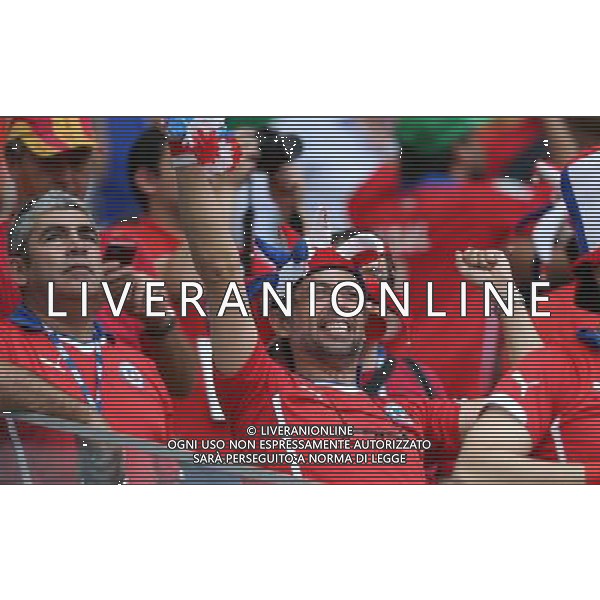 (140618) -- RIO DE JANEIRO, June 18, 2014 () -- A Chile\'s fan cheers before a Group B match between Spain and Chile of 2014 FIFA World Cup at the Estadio do Maracana Stadium in Rio de Janeiro, Brazil, June 18, 2014. Chile won 2-0 over Spain on Wednesday.(/Xu Zijian)(pcy) ©photoshot/Agenzia Aldo Liverani sas - ITALY ONLY - EDITORIAL USE ONLY