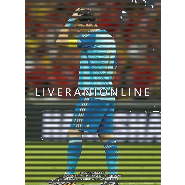 (140618) -- RIO DE JANEIRO, June 18, 2014 () -- Spain\'s goalkeeper Iker Casillas reacts during a Group B match between Spain and Chile of 2014 FIFA World Cup at the Estadio do Maracana Stadium in Rio de Janeiro, Brazil, June 18, 2014. Chile won 2-0 over Spain on Wednesday.(/Wang Lili)(pcy) ©photoshot/Agenzia Aldo Liverani sas - ITALY ONLY - EDITORIAL USE ONLY
