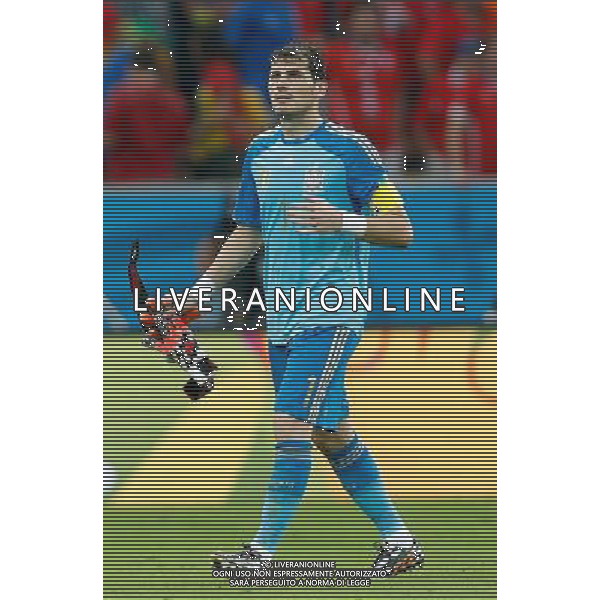 (140618) -- RIO DE JANEIRO, June 18, 2014 () -- Spain\'s goalkeeper Iker Casillas reacts after a Group B match between Spain and Chile of 2014 FIFA World Cup at the Estadio do Maracana Stadium in Rio de Janeiro, Brazil, June 18, 2014. Chile won 2-0 over Spain on Wednesday.(/Wang Lili)(pcy) ©photoshot/Agenzia Aldo Liverani sas - ITALY ONLY - EDITORIAL USE ONLY