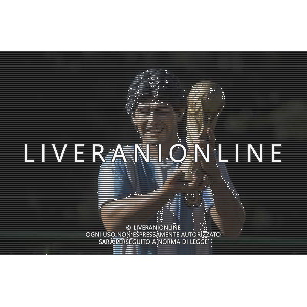 (140619) -- BUENOS AIRES, June 19, 2014 () -- The sculpture of former Argentinean player Diego Maradona is shown in the Intendant Alvear Square in Buenos Aires, capital of Argentina, on June 19, 2014. The sculptures of former Argentinean players Diego Maradona, Gabriel Batistuta and current player Lionel Messi, of Argentina\'s national soccer team, created by Argentine artist Fernando Pugliese, are exhibited in the sidelines of the 2014 FIFA World Cup Brazil. (/Martin Zabala) (rh) ©photoshot/Agenzia Aldo Liverani sas - ITALY ONLY - EDITORIAL USE ONLY - La scultura dei giocatori argentini Diego Maradona, Gabriel Batistuta e Lionel Messi della squadra nazionale di calcio argentina, realizzata dall\'artista argentino Fernando Pugliese, esposti all\' Alvear piazza Intendente a Buenos Aires, Argentina, 19 GIUGNO 2014.