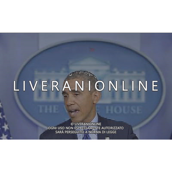 (140619) -- WASHINGTON D.C., June 19, 2014 () -- U.S. President Barack Obama speaks about situation in Iraq at the briefing room of the White House in Washington D.C., the United States, on June 19, 2014. The United States is prepared to send up to 300 military advisers to Iraq to train, advise and support Iraqi forces in their fight against insurgency, U.S. President Barack Obama said Thursday. (/Yin Bogu) ©photoshot/Agenzia Aldo Liverani sas - ITALY ONLY - EDITORIAL USE ONLY - Il presidente americano Barack Obama presso la sala briefing della Casa Bianca a Washington DC, negli Stati Uniti, 19 GIUGNO 2014.