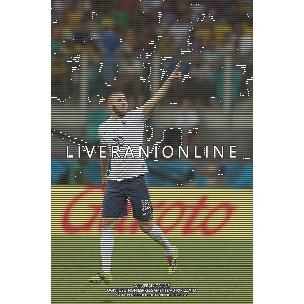 (140620) -- SALVADOR, June 20, 2014 () -- France\'s Karim Benzema celebrates for his goal during a Group E match between Switzerland and France of 2014 FIFA World Cup at the Arena Fonte Nova Stadium in Salvador, Brazil, on June 20, 2014.(/Cao Can)(pcy) AG ALDO LIVERANI SAS ONLY ITALY