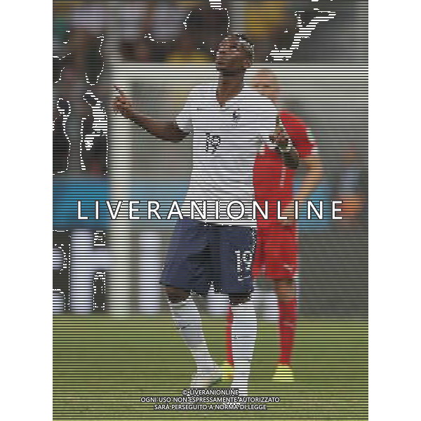 (140620) -- SALVADOR, June 20, 2014 () -- France\'s Paul Pogba (front) is seen during a Group E match between Switzerland and France of 2014 FIFA World Cup at the Arena Fonte Nova Stadium in Salvador, Brazil, on June 20, 2014.(/Cao Can)(pcy) AG ALDO LIVERANI SAS ONLY ITALY