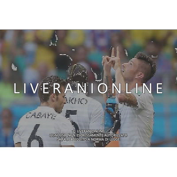 (140620) -- SALVADOR, June 20, 2014 () -- France\'s Olivier Giroud (R) celebrates for his goal during a Group E match between Switzerland and France of 2014 FIFA World Cup at the Arena Fonte Nova Stadium in Salvador, Brazil, on June 20, 2014.(/Cao Can)(pcy) AG ALDO LIVERANI SAS ONLY ITALY