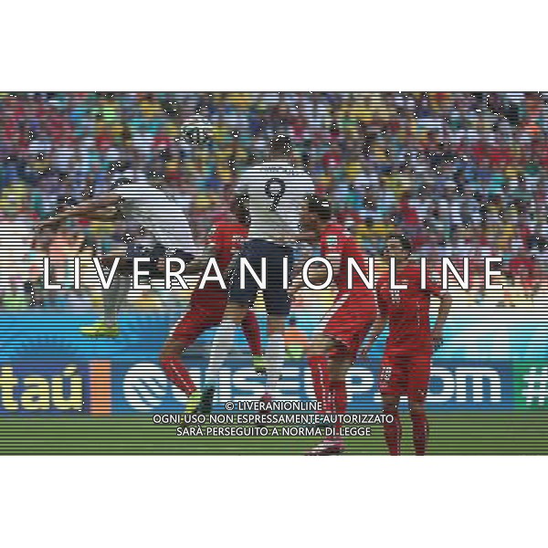 (140620) -- SALVADOR, June 20, 2014 () -- France\'s Olivier Giroud (3rd L) heads a goal during a Group E match between Switzerland and France of 2014 FIFA World Cup at the Arena Fonte Nova Stadium in Salvador, Brazil, on June 20, 2014.(/Cao Can)(pcy) AG ALDO LIVERANI SAS ONLY ITALY
