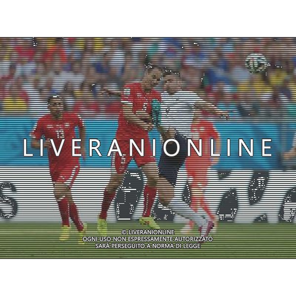 (140620) -- SALVADOR, June 20, 2014 () -- Switzerland\'s Steve von Bergen (L, front) vies with France\'s Olivier Giroud (R, front) during a Group E match between Switzerland and France of 2014 FIFA World Cup at the Arena Fonte Nova Stadium in Salvador, Brazil, on June 20, 2014.(/Cao Can)(pcy) AG ALDO LIVERANI SAS ONLY ITALY