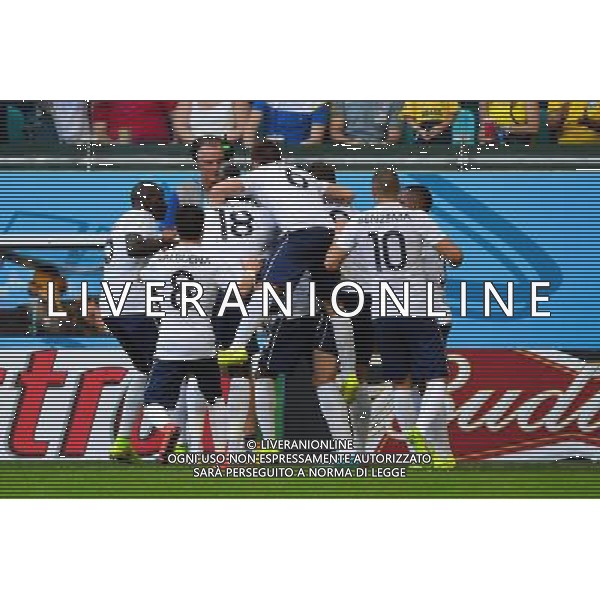 Joie France - 20.06.2014 - Suisse / France - Coupe du Monde 2014 - Photo : Dave Winter / Icon Sport /AGENZIA ALDO LIVERANI SAS - ITALY ONLY - Svizzera Vs Francia partita del Gruppo E Coppa del Mondo FIFA 2014 presso l\'Arena Stadio Fonte Nova di Salvador, in Brasile, il 20 giugno 2014