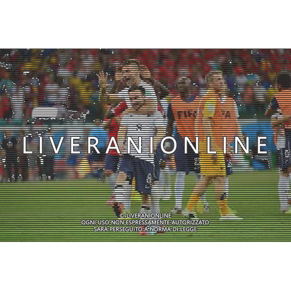 Joie France - Olivier GIROUD / Mathieu VALBUENA - 20.06.2014 - Suisse / France - Coupe du Monde 2014 - Photo : Dave Winter / Icon Sport /AGENZIA ALDO LIVERANI SAS - ITALY ONLY - Svizzera Vs Francia partita del Gruppo E Coppa del Mondo FIFA 2014 presso l\'Arena Stadio Fonte Nova di Salvador, in Brasile, il 20 giugno 2014