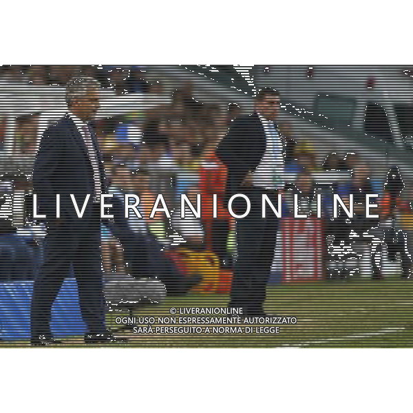 (140620) -- CURITIBA, June 20, 2014 () -- Reinaldo Rueda (L), head coach of Ecuador and Luis Fernando Suarez, head coach of Honduras, react during a Group E match between Honduras and Ecuador of 2014 FIFA World Cup at the Arena da Baixada Stadium in Curitiba, Brazil, June 20, 2014. Ecuador beat Honduras 2-1. (/Liao Yujie)(zc) AG ALDO LIVERANI SAS ONLY ITALY