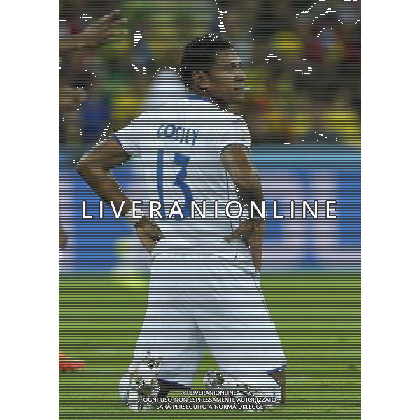 (140620) -- CURITIBA, June 20, 2014 () -- Carlo Costly of Honduras reacts during a Group E match between Honduras and Ecuador of 2014 FIFA World Cup at the Arena da Baixada Stadium in Curitiba, Brazil, June 20, 2014. Ecuador beat Honduras 2-1. (/Zhou Lei)(zc) AG ALDO LIVERANI SAS ONLY ITALY