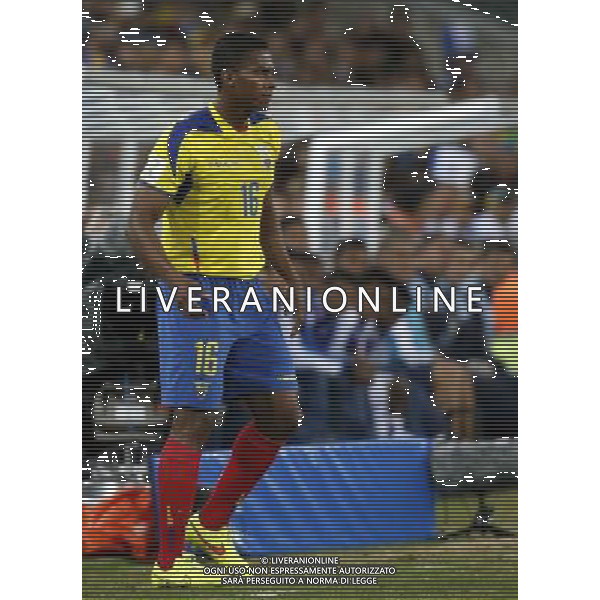 (140620) -- CURITIBA, June 20, 2014 () -- Enner Valencia of Ecuador reacts during a Group E match between Honduras and Ecuador of 2014 FIFA World Cup at the Arena da Baixada Stadium in Curitiba, Brazil, June 20, 2014. Ecuador beat Honduras 2-1. (/Liao Yujie)(zc) AG ALDO LIVERANI SAS ONLY ITALY