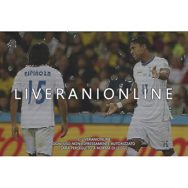 (140620) -- CURITIBA, June 20, 2014 () -- Carlo Costly (R) of Honduras reacts during a Group E match between Honduras and Ecuador of 2014 FIFA World Cup at the Arena da Baixada Stadium in Curitiba, Brazil, June 20, 2014. Honduras lost the match 1-2. (/Liao Yujie)(zc) AG ALDO LIVERANI SAS ONLY ITALY