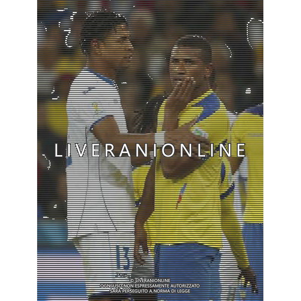 (140620) -- CURITIBA, June 20, 2014 () -- Carlo Costly (L) of Honduras speaks with Carlo Costly of Ecuador during a Group E match between Honduras and Ecuador of 2014 FIFA World Cup at the Arena da Baixada Stadium in Curitiba, Brazil, June 20, 2014. Ecuador beat Honduras 2-1. (/Liao Yujie)(zc) AG ALDO LIVERANI SAS ONLY ITALY