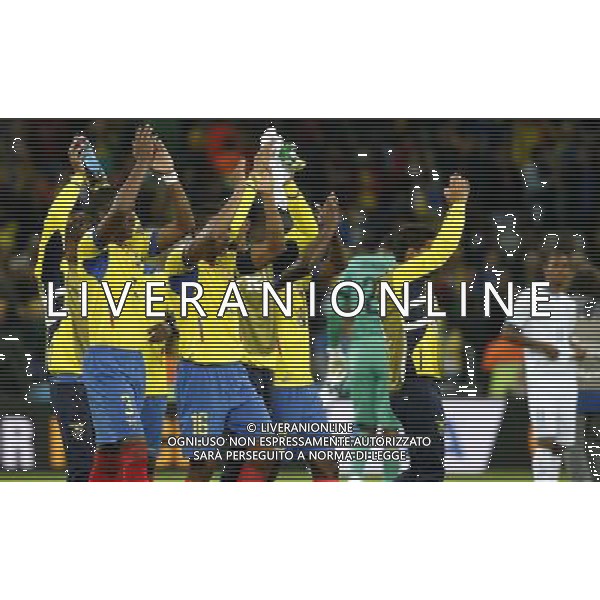 (140620) -- CURITIBA, June 20, 2014 () -- Players of Ecuador applaud their fans after winning a Group E match between Honduras and Ecuador of 2014 FIFA World Cup at the Arena da Baixada Stadium in Curitiba, Brazil, June 20, 2014. Ecuador beat Honduras 2-1. (/Liao Yujie)(zc) AG ALDO LIVERANI SAS ONLY ITALY