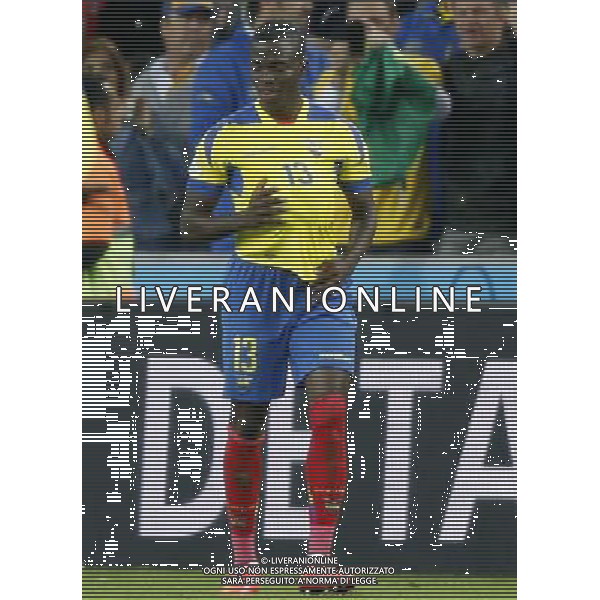 (140620) -- CURITIBA, June 20, 2014 () -- Enner Valencia of Ecuador celebraes after scoring his second goal during a Group E match between Honduras and Ecuador of 2014 FIFA World Cup at the Arena da Baixada Stadium in Curitiba, Brazil, June 20, 2014. Ecuador beat Honduras 2-1. (/Liao Yujie)(zc) AG ALDO LIVERANI SAS ONLY ITALY