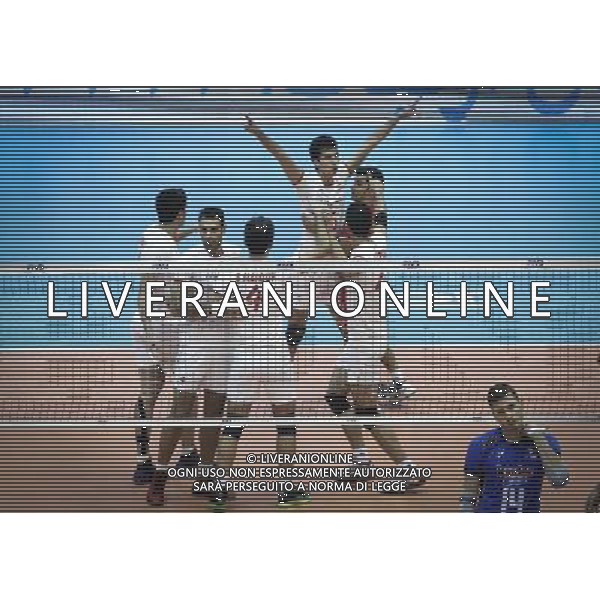 (140621) -- TEHRAN, Jun. 21, 2014 () -- Iranian players celebrate during the match against Italy at FIVB Men\'s Volleyball World League 2014 at Azadi Stadium in Tehran, Iran, on June 20, 2014. Iran won 3-0. (/Ahmad Halabisaz) AG ALDO LIVERANI SAS ONLY ITALY