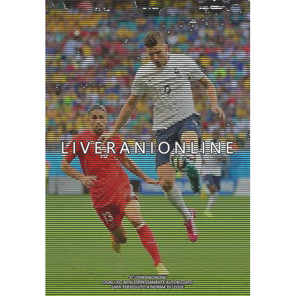 Olivier GIROUD / Ricardo RODRIGUEZ - 20.06.2014 - Suisse / France - Coupe du Monde 2014 -Salvador Photo : Dave Winter / Icon Sport