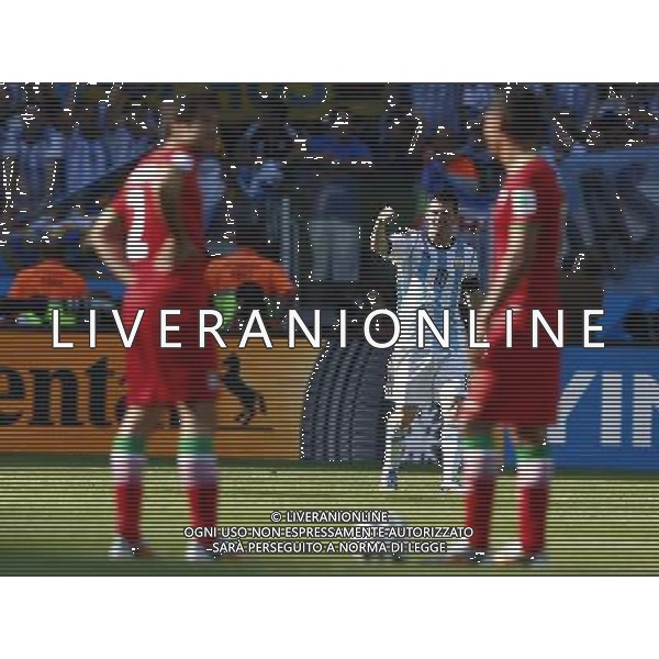 (140621) -- BELO HORIZONTE, June 21, 2014 () -- Lionel Messi (C) of Argentina celebrates scoring during a Group F match between Argentina and Iran of 2014 FIFA World Cup at the Estadio Mineirao Stadium in Belo Horizonte, Brazil, June 21, 2014. Argentina beat Iran 1-0. (/Liu Bin)(zc) ©PHOTOSHOT/AGENZIA ALDO LIVERANI SAS - ITALY ONLY - EDITORIAL USE ONLY - ARGENTINA Vs IRAN partita del gruppo di F Coppa del mondo FIFA 2014 Mineirao stadio Estadio a Belo Horizonte, in Brasile, 21 giugno 2014