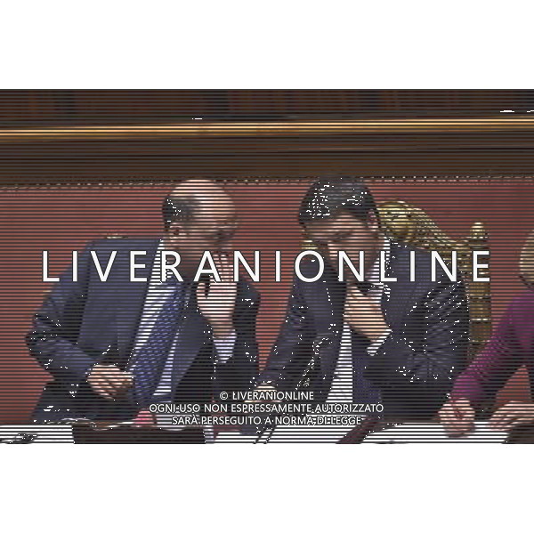 Roma - 24/06/2014 - Senato - Comunicazioni del Presidente del Consiglio dei ministri in vista del Consiglio europeo del 26 e 27 giugno e sulle linee programmatiche del semestre di presidenza italiana del Consiglio nella foto Matteo Renzi con Angelino Alfano ©Corradetti/Agenzia Aldo Liverani sas