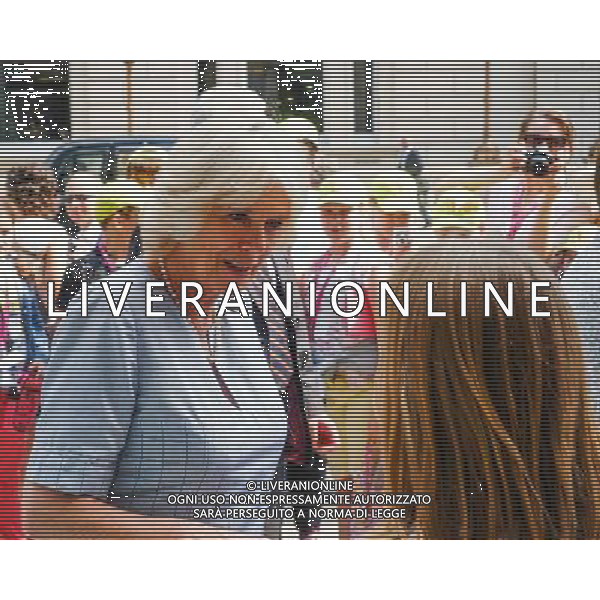London, UK, 24/06/2014 : THE DUCHESS OF CORNWALL VISITS THE \'VOICES FROM THE DESERT\' EXHIBITION. The Duchess of Cornwall, Patron, Desert Rats Association, visits \'Voices from the Desert\', a Desert Rats exhibition by the artist Anna Redwood. Tourists gathered outside as The Duchess left on foot.. Picture by Julie Edwards ©PHOTOSHOT/Agenzia Aldo Liverani sas - ITALY ONLY - EDITORIAL USE ONLY - REALI INGLESI: Camilla duchessa di Cornovaglia in visita alla mostra \'Voci dal deserto\' dell\'artista Anna Redwood