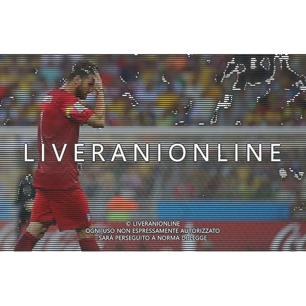 (140624) -- FORTALEZA, June 24, 2014 () -- Greece\'s goalkeeper Orestis Karnezis leaves the pitch after being injured during a Group C match between Greece and Cote d\'Ivoire of 2014 FIFA World Cup at the Estadio Castelao Stadium in Fortaleza, Brazil, June 24, 2014. (/Cao Can)(xzj) AG ALDO LIVERANI SAS ONLY ITALY