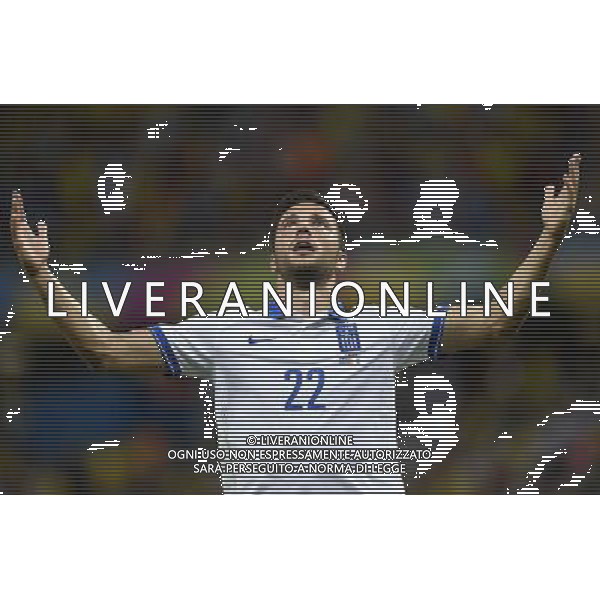 (140624) -- FORTALEZA, June 24, 2014 () -- Greece\'s Andreas Samaris celebrates for a goal during a Group C match between Greece and Cote d\'Ivoire of 2014 FIFA World Cup at the Estadio Castelao Stadium in Fortaleza, Brazil, June 24, 2014. (/Yang Lei)(xzj) AG ALDO LIVERANI SAS ONLY ITALY