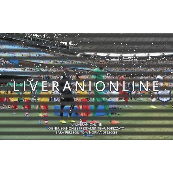 (140624) -- FORTALEZA, June 24, 2014 () -- Cote d\'Ivoire\'s players walk into the pitch prior to a Group C match between Greece and Cote d\'Ivoire of 2014 FIFA World Cup at the Estadio Castelao Stadium in Fortaleza, Brazil, June 24, 2014. (/Yang Lei)(xzj) AG ALDO LIVERANI SAS ONLY ITALY