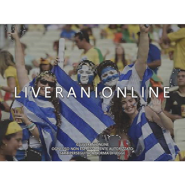(140624) -- FORTALEZA, June 24, 2014 () -- Greece\'s fans cheer prior to a Group C match between Greece and Cote d\'Ivoire of 2014 FIFA World Cup at the Estadio Castelao Stadium in Fortaleza, Brazil, June 24, 2014. (/Yang Lei)(xzj) AG ALDO LIVERANI SAS ONLY ITALY