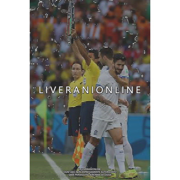 (140624) -- FORTALEZA, June 24, 2014 () -- Greece\'s Panagiotis Kone (front) is replaced due to injury during a Group C match between Greece and Cote d\'Ivoire of 2014 FIFA World Cup at the Estadio Castelao Stadium in Fortaleza, Brazil, June 24, 2014. (/Cao Can)(xzj) AG ALDO LIVERANI SAS ONLY ITALY