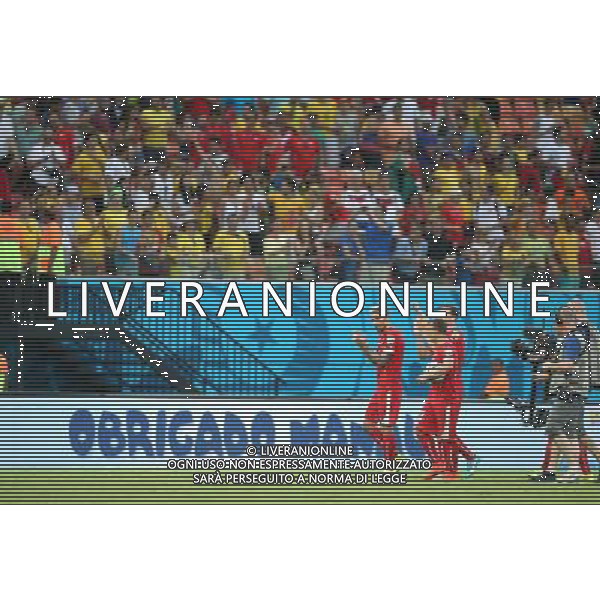 (140625) -- MANAUS, June 25, 2014 () -- Switzerland\'s players leave the field after a Group E match between Honduras and Switzerland of 2014 FIFA World Cup at the Arena Amazonia Stadium in Manaus, Brazil, on June 25, 2014. Switzerland won 3-0 over Honduras on Wednesday. (/Li Ming)(pcy) AG ALDO LIVERANI SAS ONLY ITALY