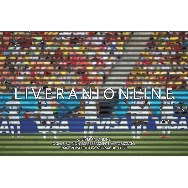 (140625) -- MANAUS, June 25, 2014 () -- Honduras\' players react during a Group E match between Honduras and Switzerland of 2014 FIFA World Cup at the Arena Amazonia Stadium in Manaus, Brazil, on June 25, 2014. Switzerland won 3-0 over Honduras on Wednesday. (/Li Ming)(pcy) AG ALDO LIVERANI SAS ONLY ITALY