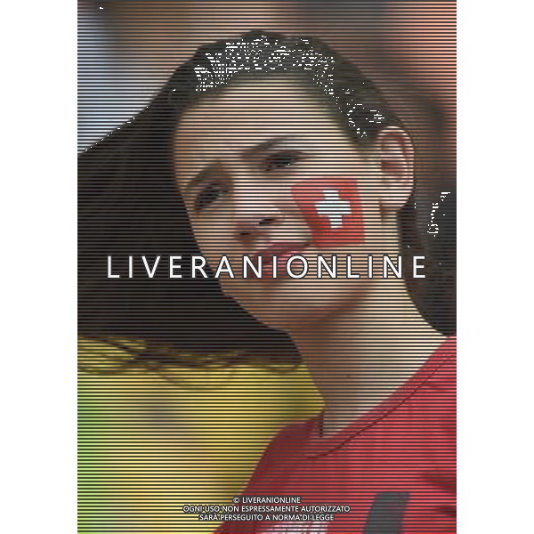 (140625) -- MANAUS, June 25, 2014 () -- A supporter of Switzerland is seen before a Group E match between Honduras and Switzerland of 2014 FIFA World Cup at the Arena Amazonia Stadium in Manaus, Brazil, on June 25, 2014.(/Liu Dawei)(pcy) AG ALDO LIVERANI SAS ONLY ITALY