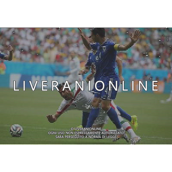 (140625) -- SALVADOR, June 25, 2014 () -- Iran\'s Ehsan Hajsafi falls down during a Group F match between Bosnia And Herzegovina and Iran of 2014 FIFA World Cup at the Arena Fonte Nova Stadium in Salvador, Brazil, June 24, 2014. (/Cao Can) AG ALDO LIVERANI SAS ONLY ITALY