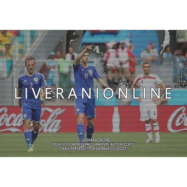 (140625) -- SALVADOR, June 25, 2014 () -- Bosnia And Herzegovina\'s Edin Dzeko (C) celebrates the goal during a Group F match between Bosnia And Herzegovina and Iran of 2014 FIFA World Cup at the Arena Fonte Nova Stadium in Salvador, Brazil, June 24, 2014. (/Cao Can) AG ALDO LIVERANI SAS ONLY ITALY
