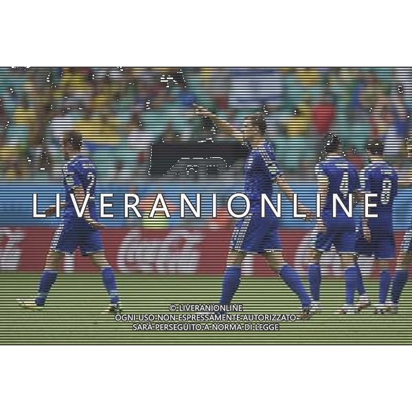 (140625) -- SALVADOR, June 25, 2014 () -- Bosnia And Herzegovina\'s Edin Dzeko (2nd L) celebrates the goal durng a Group F match between Bosnia And Herzegovina and Iran of 2014 FIFA World Cup at the Arena Fonte Nova Stadium in Salvador, Brazil, June 24, 2014. (/Yang Lei) AG ALDO LIVERANI SAS ONLY ITALY