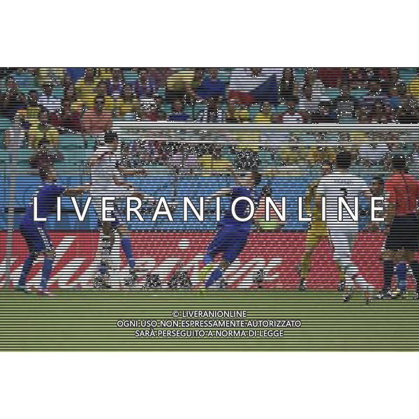 (140625) -- SALVADOR, June 25, 2014 () -- Iran\'s Javad Nekounam (2nd L) shoots a ball during a Group F match between Bosnia And Herzegovina and Iran of 2014 FIFA World Cup at the Arena Fonte Nova Stadium in Salvador, Brazil, June 24, 2014. (/Yang Lei) AG ALDO LIVERANI SAS ONLY ITALY