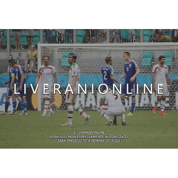 (140625) -- SALVADOR, June 25, 2014 () -- Iran\'s players react after a Group F match between Bosnia And Herzegovina and Iran of 2014 FIFA World Cup at the Arena Fonte Nova Stadium in Salvador, Brazil, June 24, 2014.Bosnia And Herzegovina won 3-1 over Iran on Wednesday. (/Cao Can) AG ALDO LIVERANI SAS ONLY ITALY