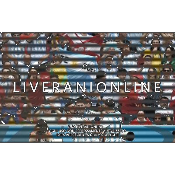 (140625) -- PORTO ALEGRE, June 25, 2014 () -- Argentina\'s Lionel Messi (C) celebrates for scoring his second goal during a Group F match between Nigeria and Argentina of 2014 FIFA World Cup at the Estadio Beira-Rio Stadium in Porto Alegre, Brazil, on June 25, 2014.(/Li Ga)(pcy) AG ALDO LIVERANI SAS ONLY ITALY