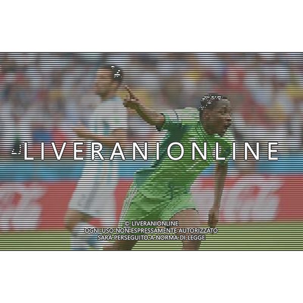 (140625) -- PORTO ALEGRE, June 25, 2014 () -- Nigeria\'s Ahmed Musa celebrates for scoring his second goal during a Group F match between Nigeria and Argentina of 2014 FIFA World Cup at the Estadio Beira-Rio Stadium in Porto Alegre, Brazil, on June 25, 2014.(/Li Ga)(pcy) AG ALDO LIVERANI SAS ONLY ITALY